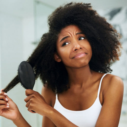 Woman with dry hair in the winter.