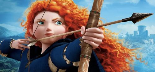 Merida from Brave, shooting a bow and arrow.